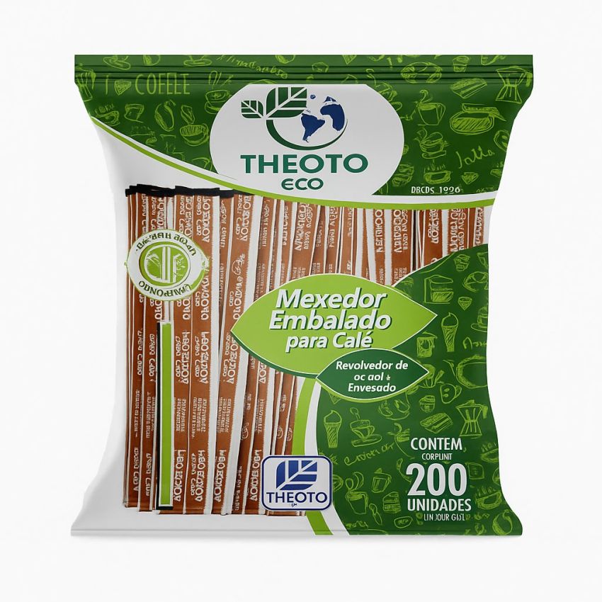 Mexedor de Madeira Bio Cafe Drink 11cm Pcte c/ 200 Und Emb Ind Theoto Eco
