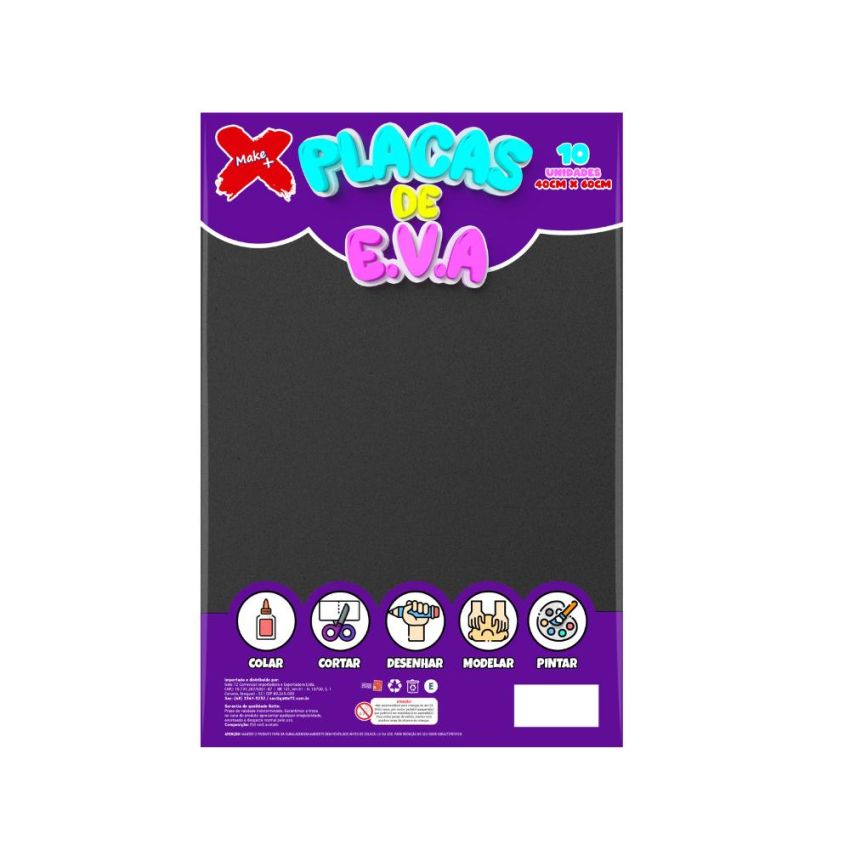 Folha de EVA Preto 40x60cm Make+ pacote com 10 unidades