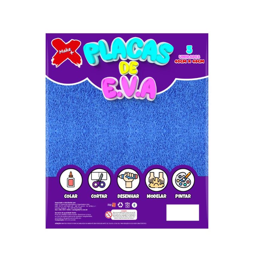 Folha de EVA Atoalhado Azul Escuro 40x48 Make+ pacote com 5 unidades