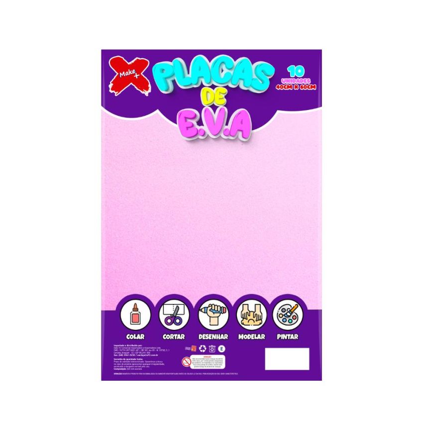 Folha de EVA Rosa 40x60cm Make+ pacote com 10 unidades