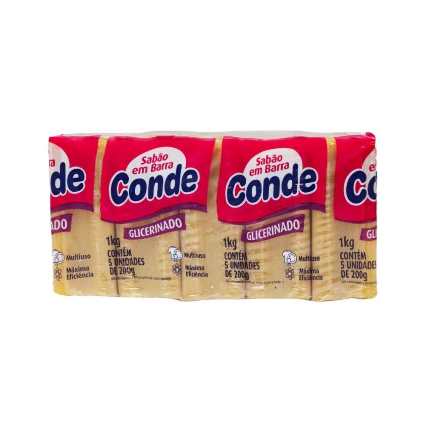 Sabao em Barra Glicerinado Neutro 200g Pct C/5 Und Conde