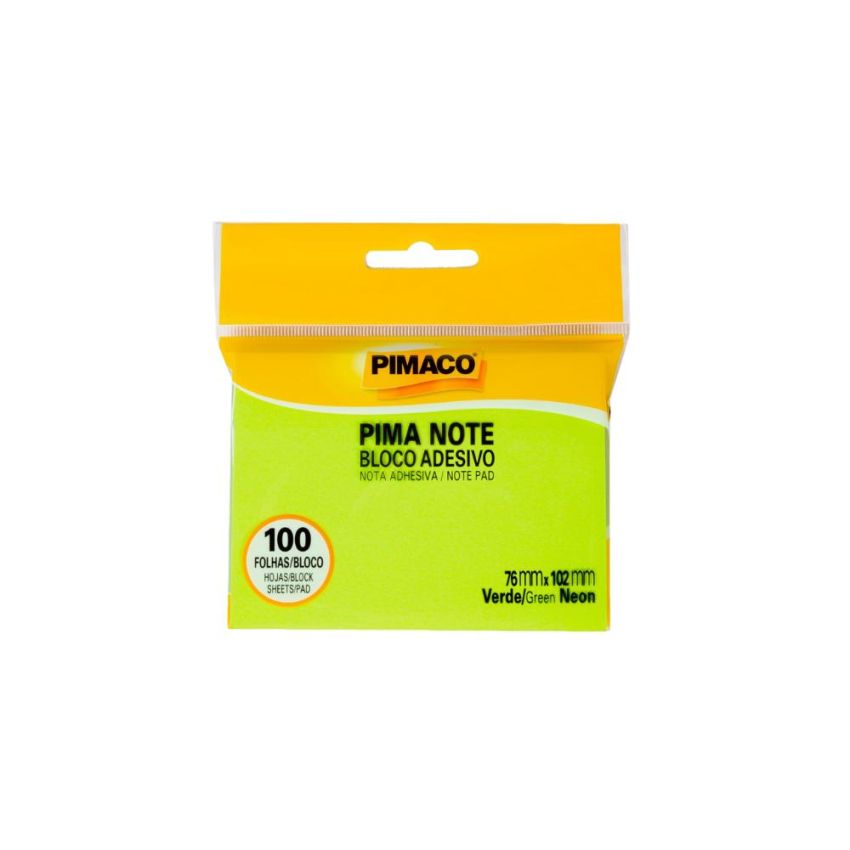 Bloco Adesivo Verde Neon 76x102mm C/100 Pimaco