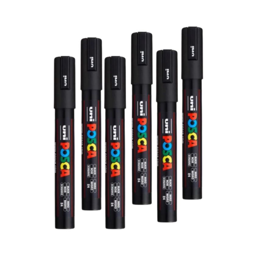 Kit com 6 unid. Caneta Uni-posca Pc-5m Preto 7.5144 Uniball