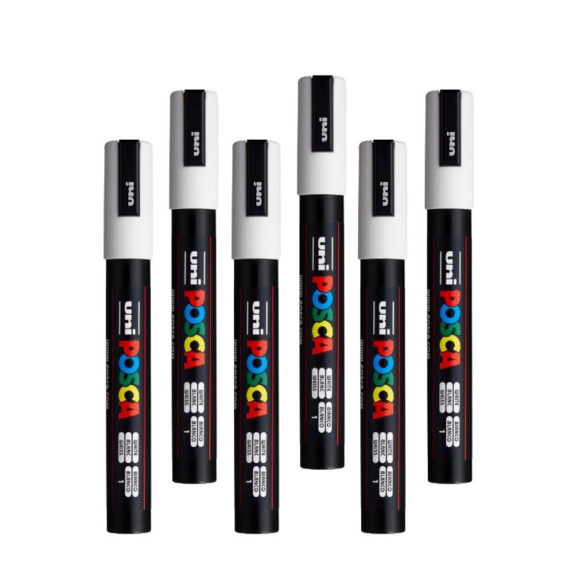 Kit com 6 unid. Caneta Uni-posca Pc-5m Branca 7.5147 Uniball
