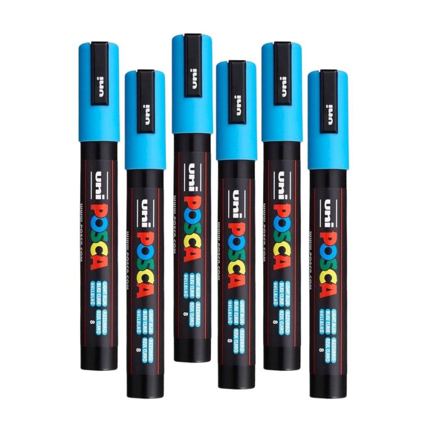 Kit com 6 Canetas Uni-posca Pc-5m Azul Claro 7.5156 Uniball.