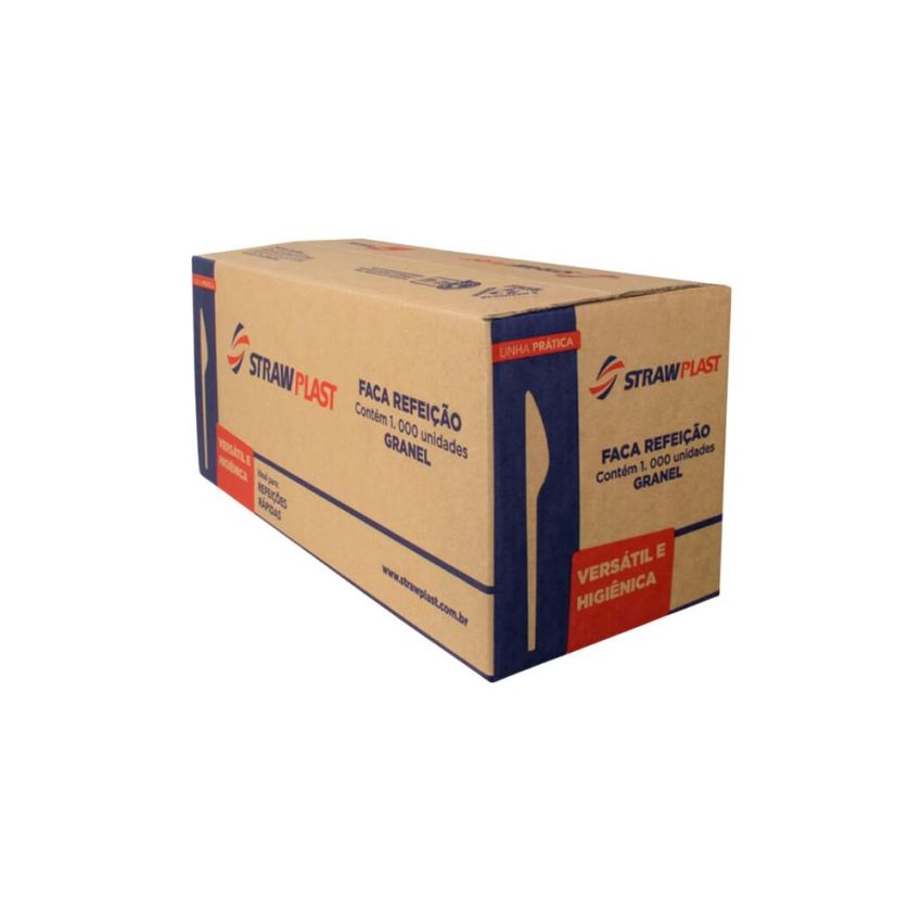 Faca Plastica Descartavel Branca p/ Refeicao cx Granel c/ 1000 Und Strawplast