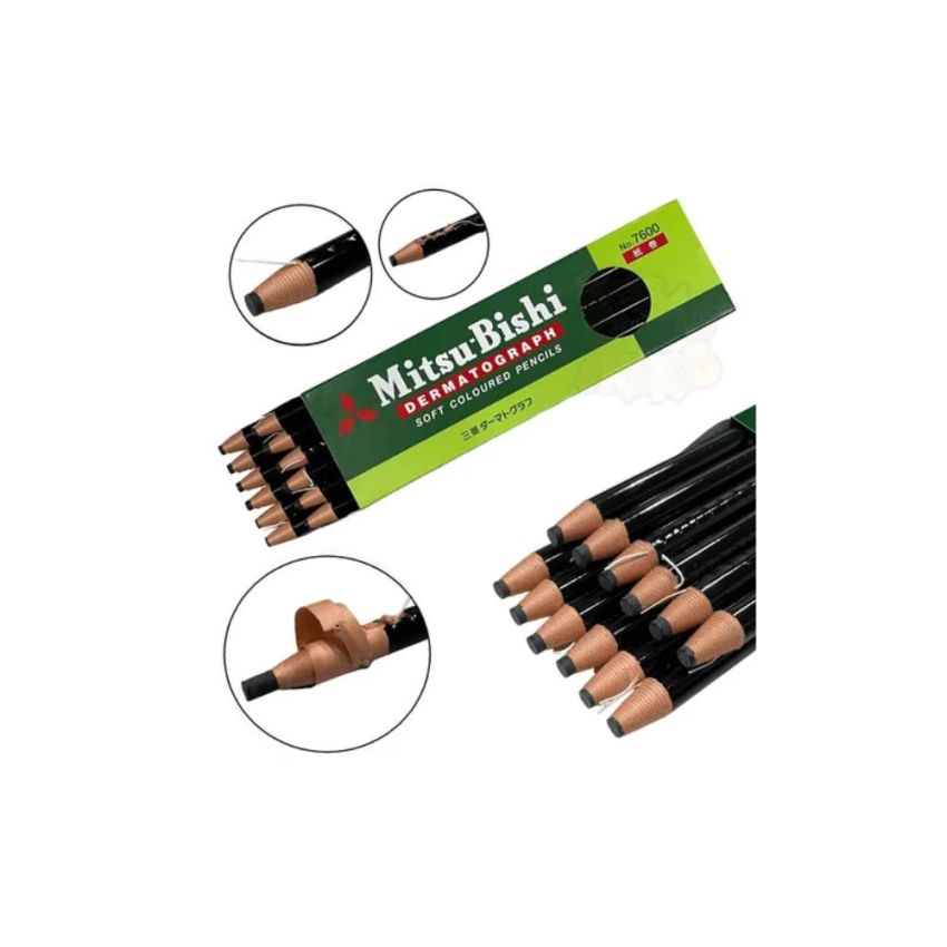 Caixa com 12 uni. Lápis Dermatográfico Preto Mitsubishi 7600