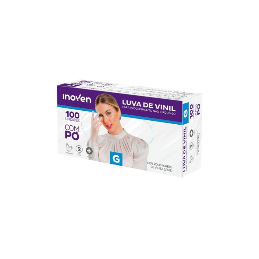 Kit c/ 5 Caixas com 100 Luvas Vinil c/pó Tam. G(9) - Inoven.