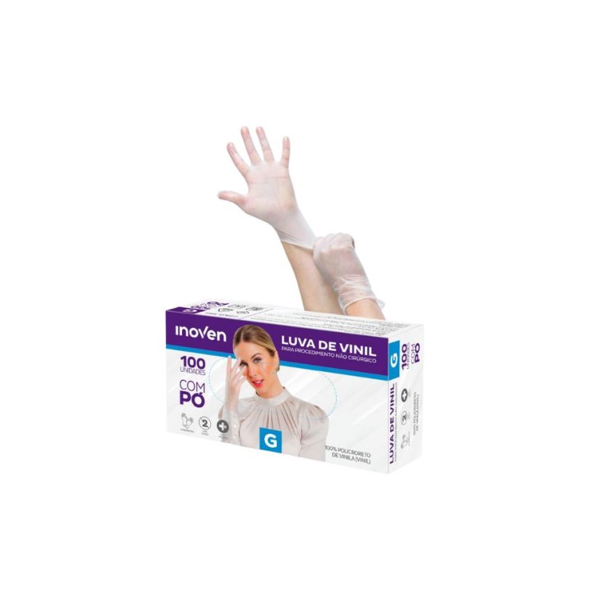 Kit c/ 5 Caixas com 100 Luvas Vinil c/pó Tam. G(9) - Inoven.