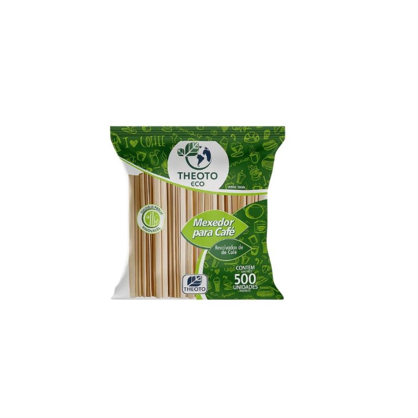 Mexedor de Madeira Bio Cafe 09cm Pcte c/ 500 Und Theoto Eco
