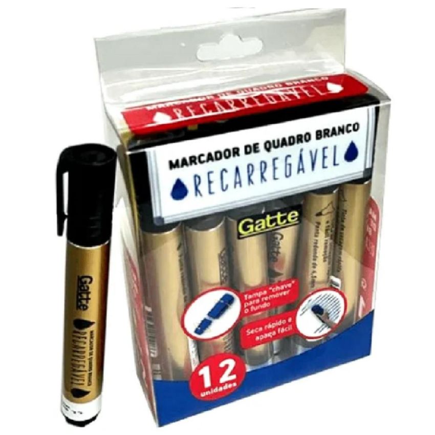Marcador de Quadro Branco Recarregavel Ponta Redonda Preto 10514 Gatte