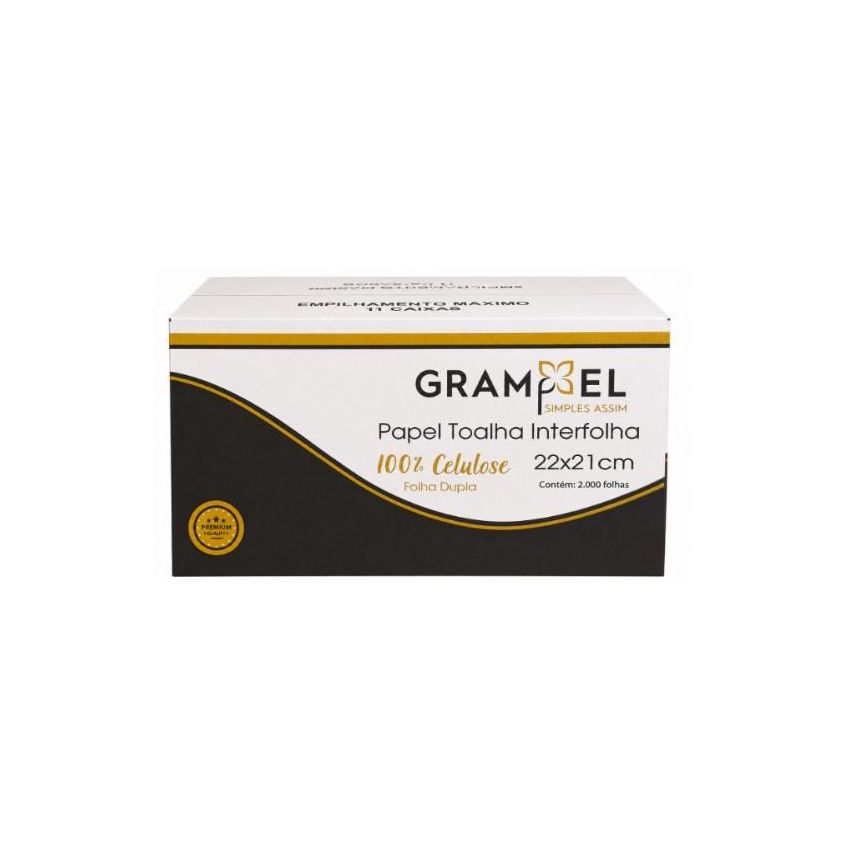 Papel Interfolha 100% Celulose 2d Folha Dupla 22x21cm 32g cx c/ 2000 Fls Grampel