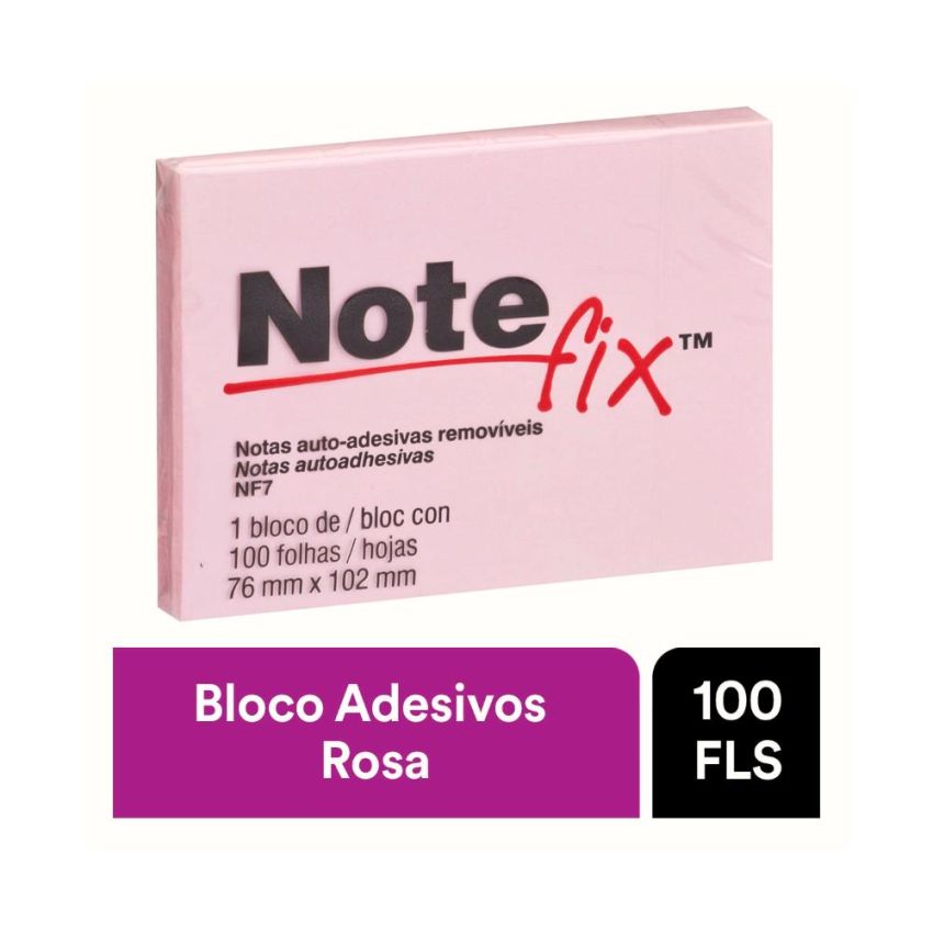 Notas Adesivas Notefix 76x102mm 7 C/100 Rosa  3m