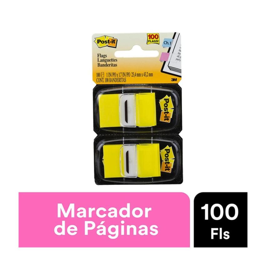 Post-it Flags 25,4x43,2mm 2 Blocos 100 Folhas Amarelo 3m