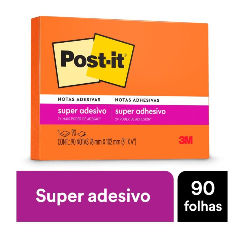Post-it 76 x 102mm 90fl Laranja Neon  3m