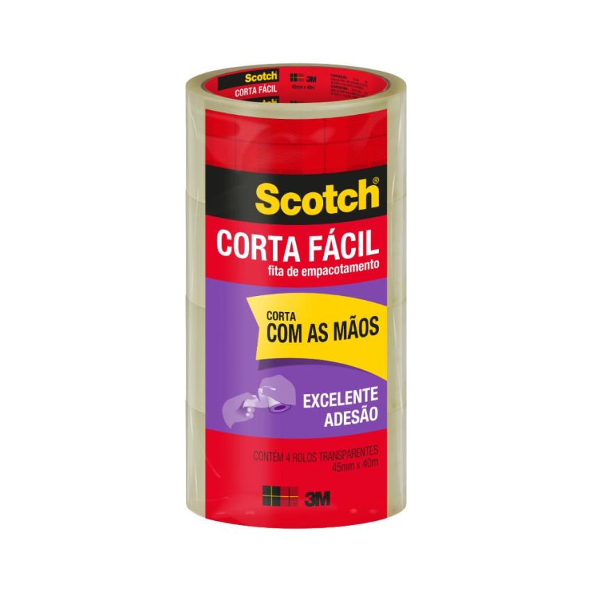 Fita Adesiva de Empacotamento Scotch Corta Facil 45mmx40m Transparente 3m