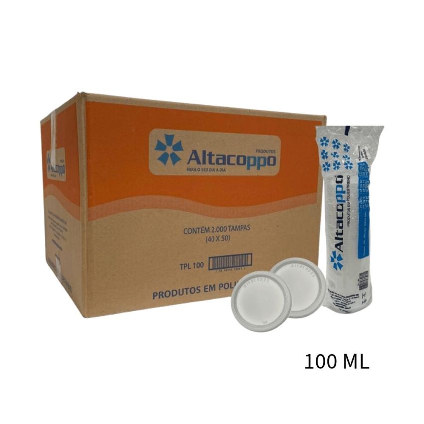 Tampa Plastico pp Descartavel p/ Pote 100 Copos 150/180/200ml Transp. C/50 Altacoppo