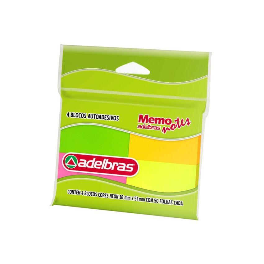 Notas Adesivas Memo Notes 38x51mm C/4 Cores Neon 50fl Adelbras
