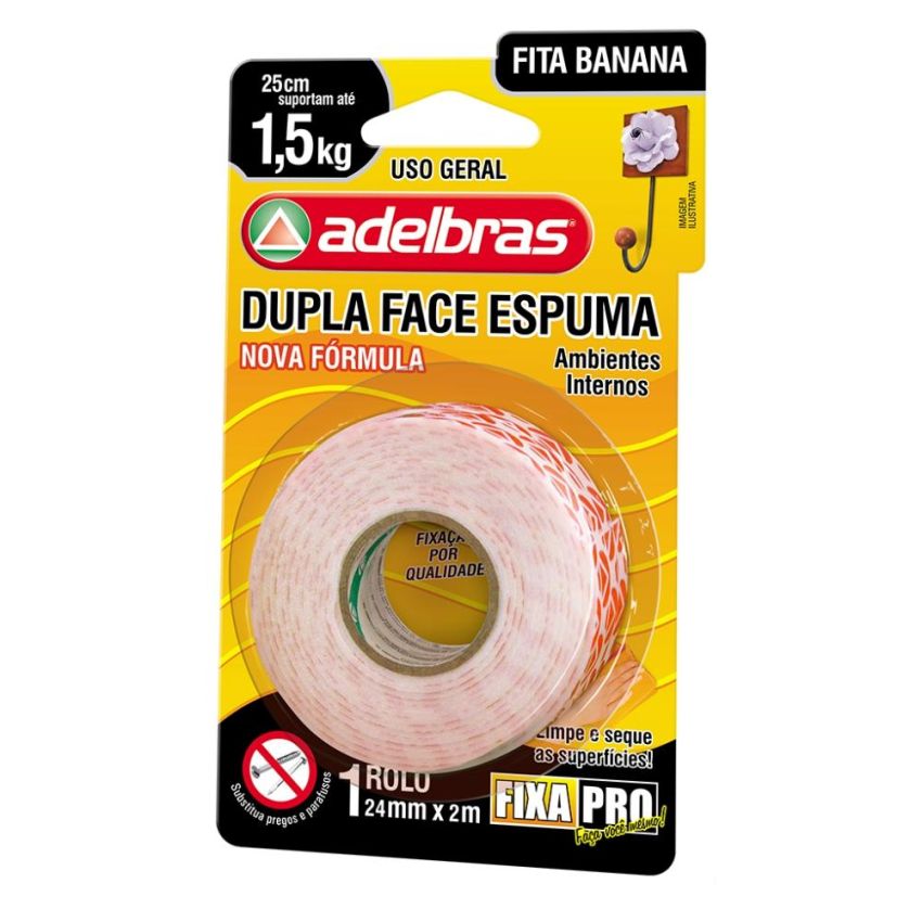 Fita Dupla Face Espuma Banana 24mmx2m Fixa Pro 941 Adelbras