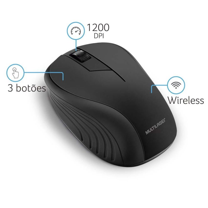 Mouse Optico s/ Fio 3 Botoes 2.4ghz Preto Mo212 Multilaser