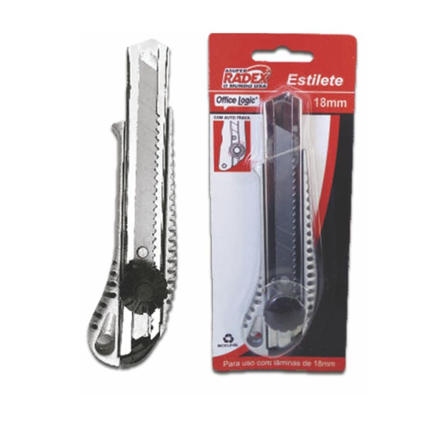 Estilete Largo 18mm Metal C/trava Asuper  Radex