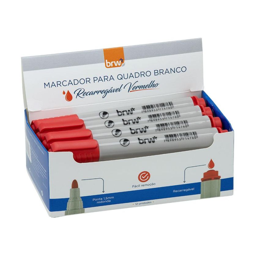 Marcador Quadro Branco Recarregavel Ponta Redonda Vermelha Ca6003