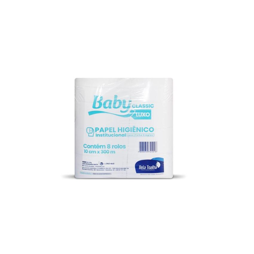 Papel Higienico Rolao Folha Simples Classic Luxo 10cmx300m fd C/08 Rolos Baby