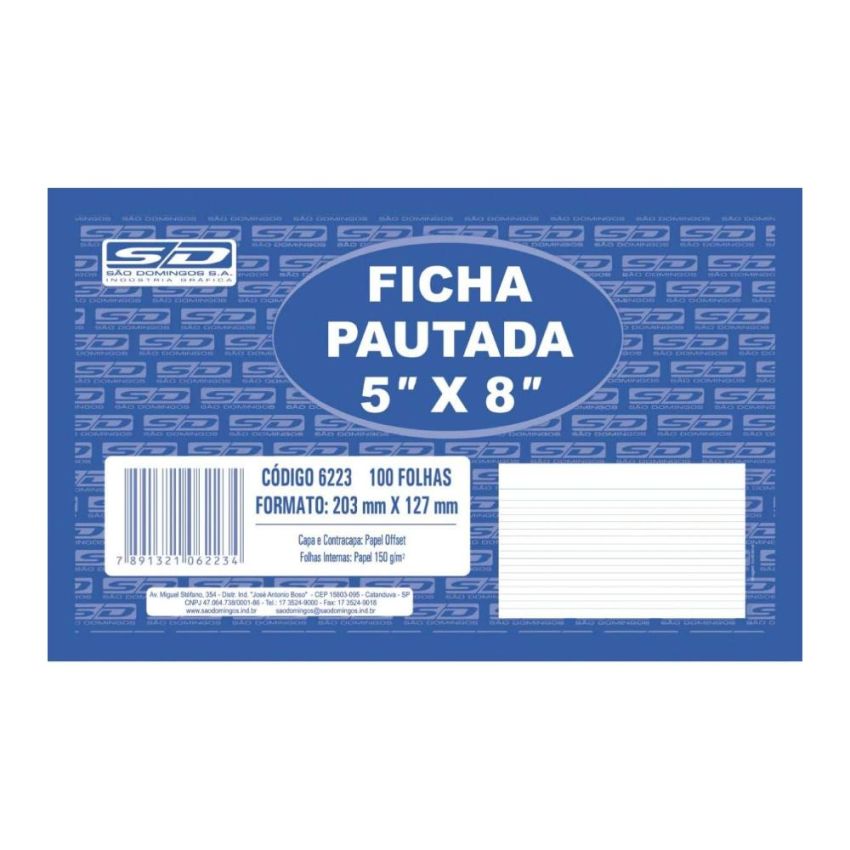 Ficha C/pauta 5 x 8 6223-2 100fl  Sao Domingos