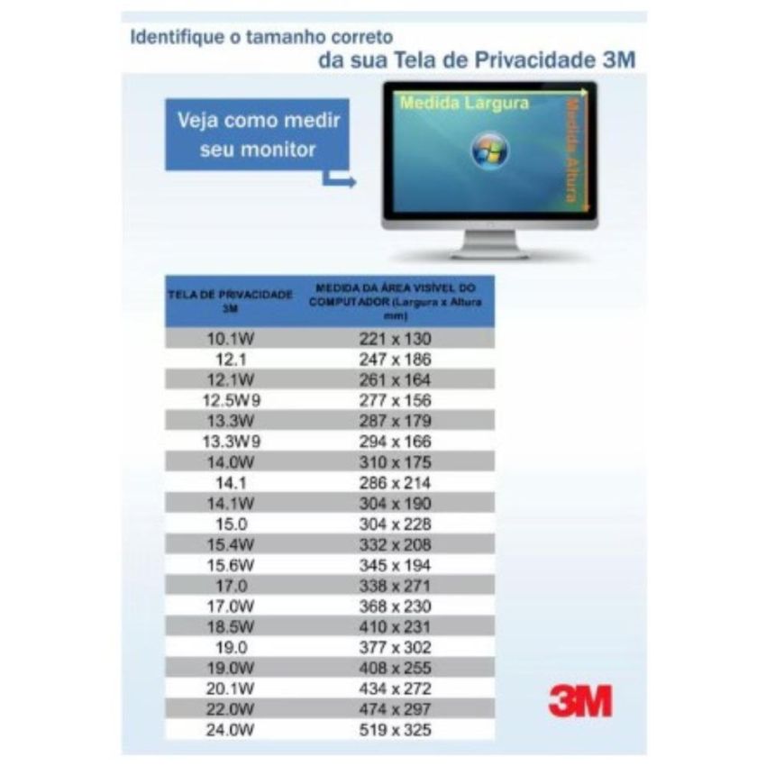 Filtro Privacidade Widescreen p/ Notebook/lcd 19.0w 3m