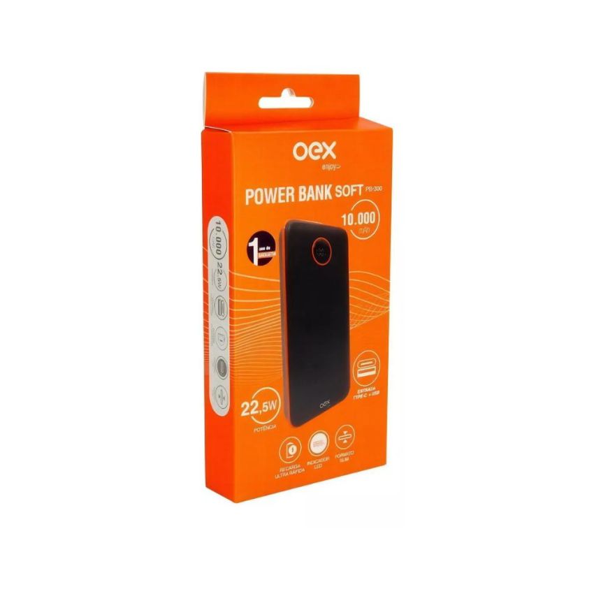 Power Bank Soft 10.000mah Typec Usb Pb300 Preto 47.9310 Oex