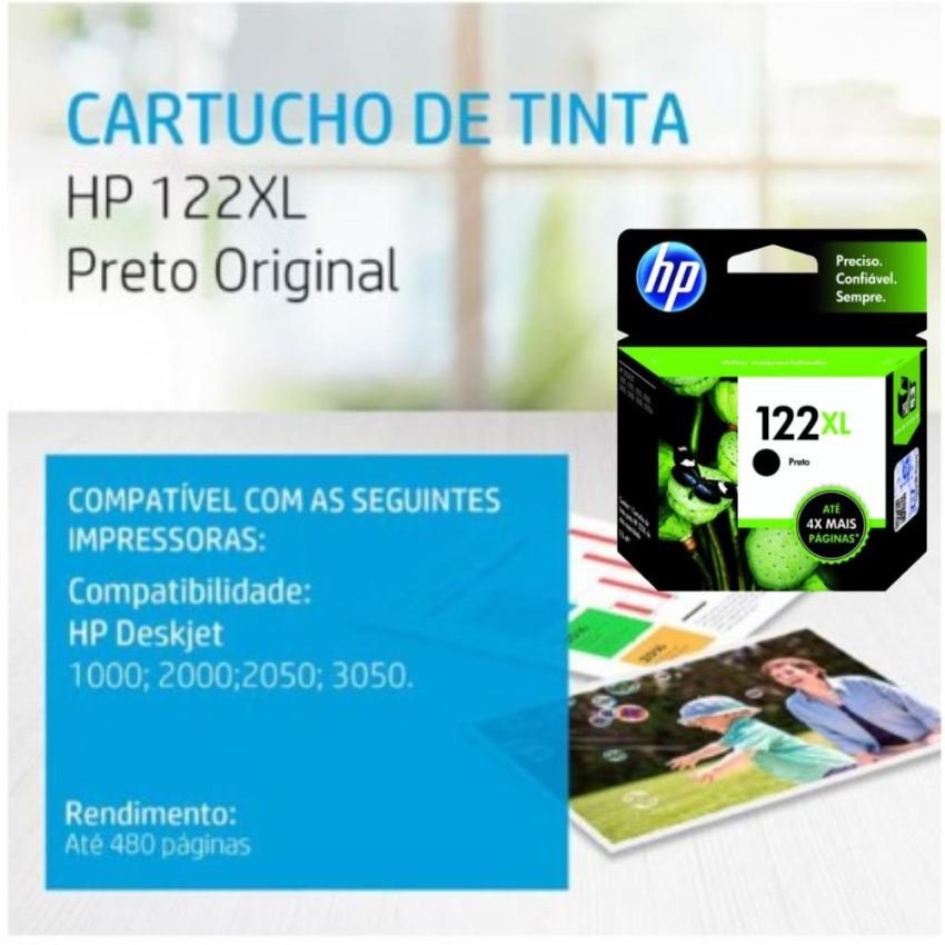 Cartucho de Tinta Original hp 122xl Preto Alto Rendimento Ref Ch563hb  hp