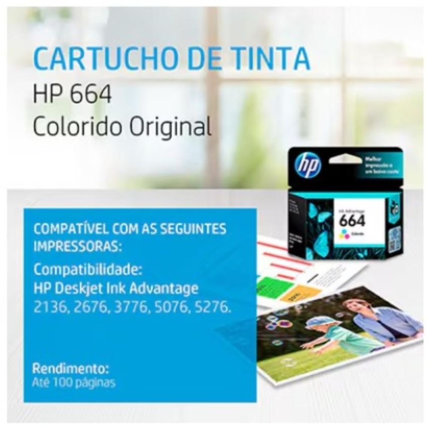 Cartucho de Tinta Original hp 664 Colorido Ref  F6v28ab hp