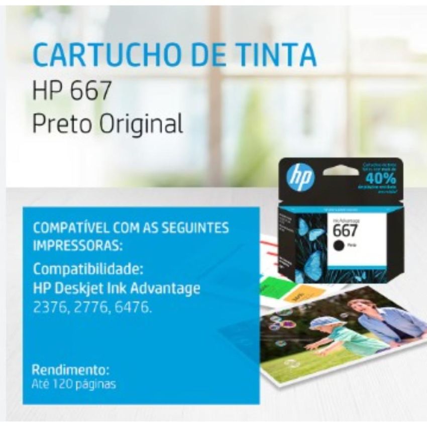 Cartucho de Tinta Original hp  667 Preto 3ym79ab  hp