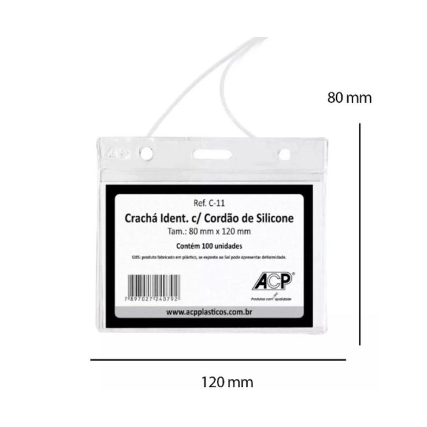 Cracha Identificador c/ Cordao de Silicone 80x120mm 100 C-11 Acp