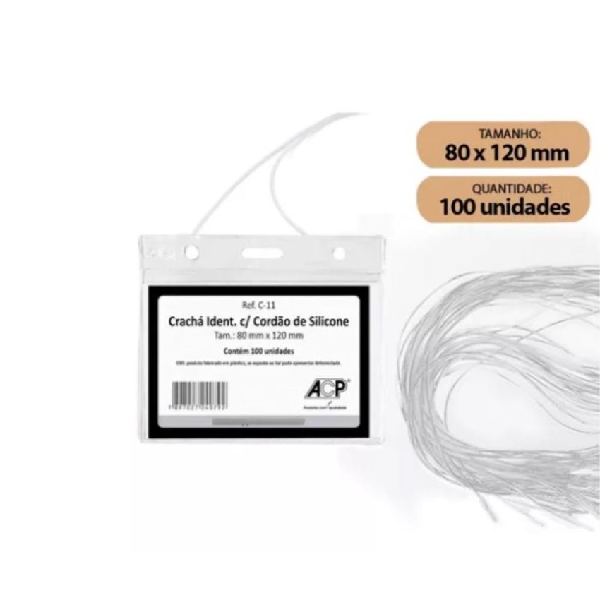 Cracha Identificador c/ Cordao de Silicone 80x120mm 100 C-11 Acp