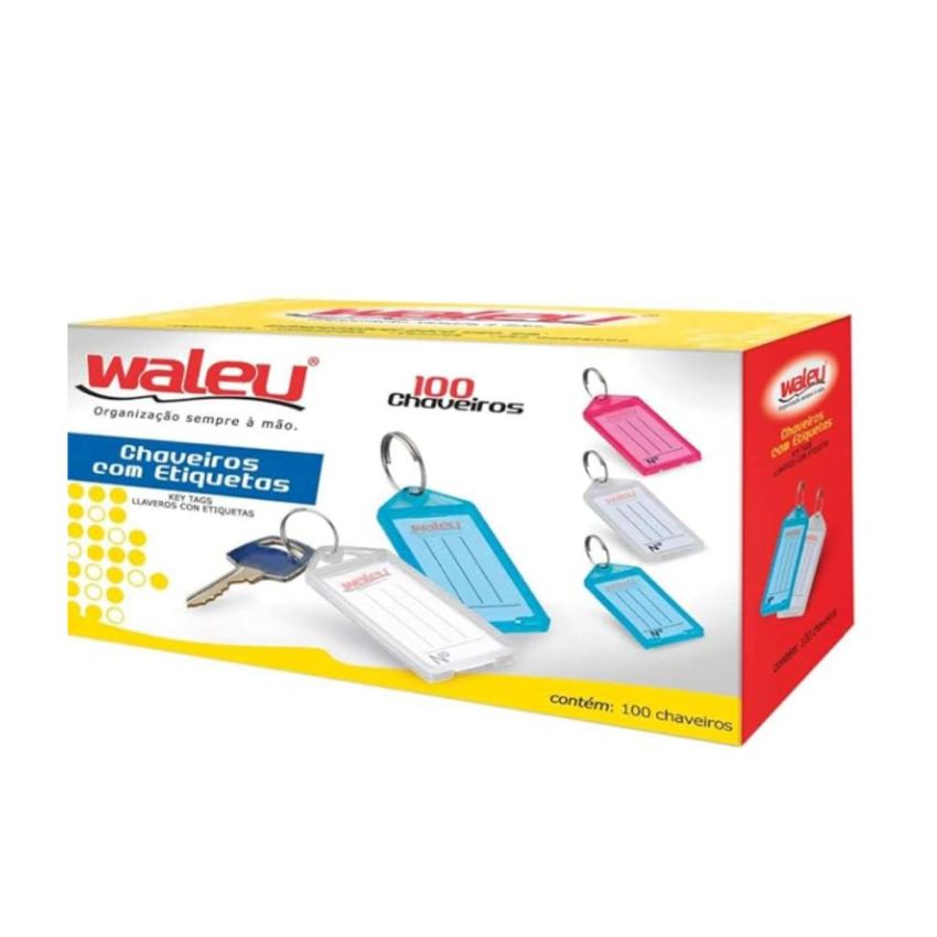 Chaveiro Plastico c/ Etiqueta Cores Sortidas C/100 Ref 10180004 Waleu