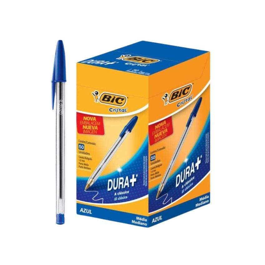 Caixa com 50 unidades de caneta bic cristal 1.0 azul
