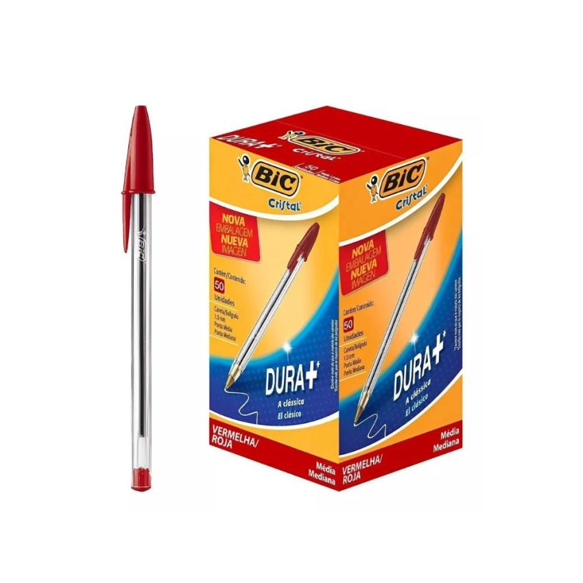 Caixa com 50 unidades de caneta bic cristal 1.0 vermelha