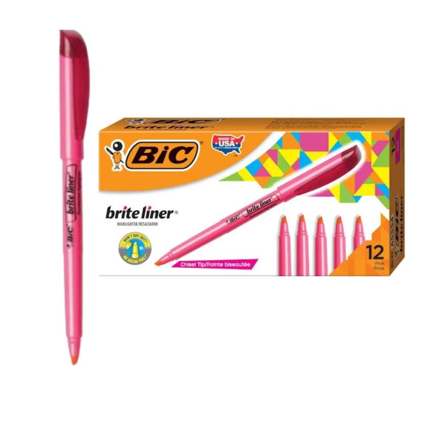 Caixa 12 Marca-Texto Brite Liner BIC Rosa