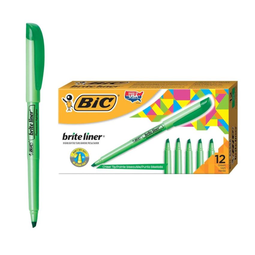 Caixa 12 Marca-Texto Brite Liner BIC Verde