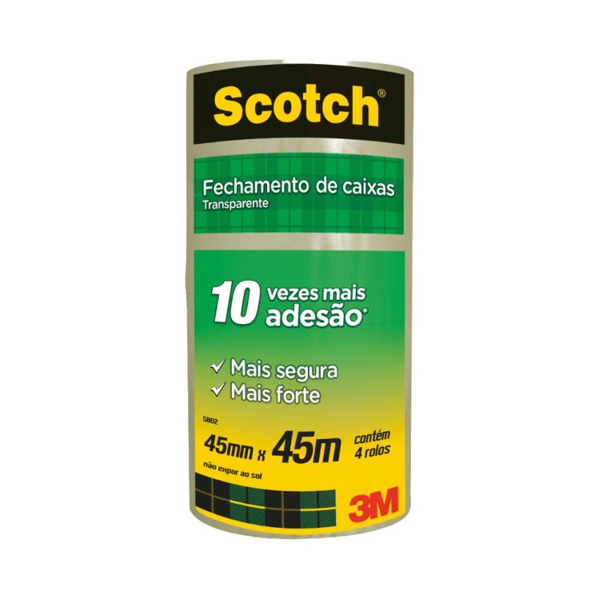 Fita Adesiva de Empacotamento Scotch 45mm x 45m Transparente 5802 3M - PCT c/ 4