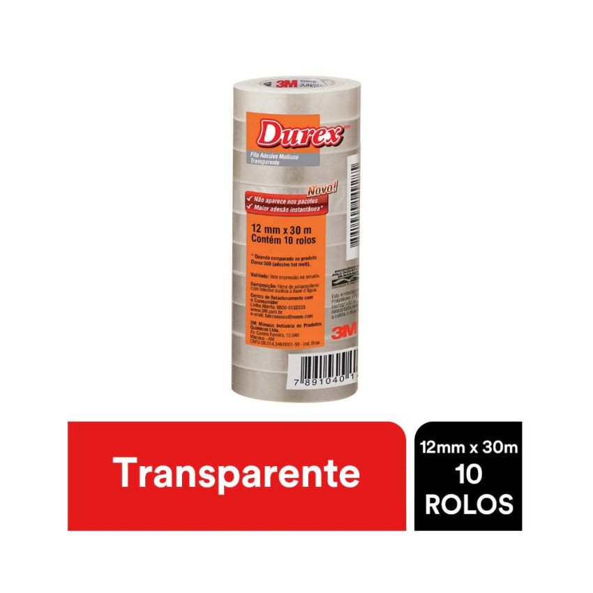 Fita Adesiva Durex 12mmx30m Transparente 3m - PCT c/10