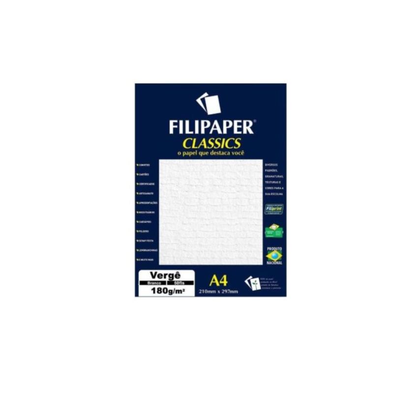Papel Verge a4 180gr 50fls Branco 00977  Filiperson
