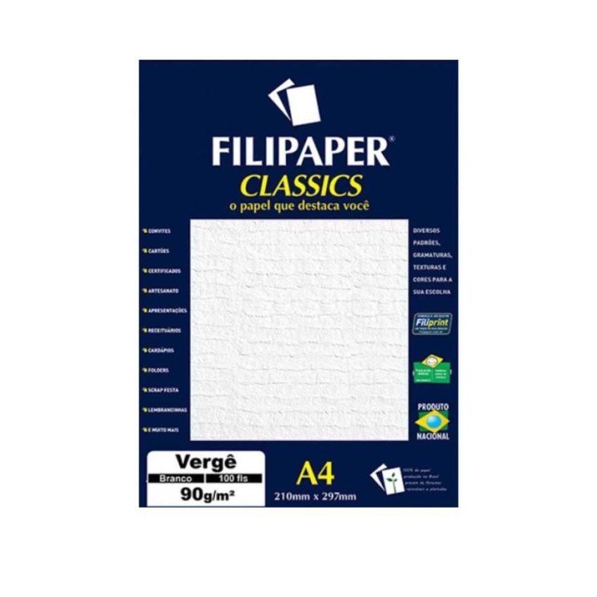 Papel Verge a4 90gr 100 Fls Branco 00976  Filiperson