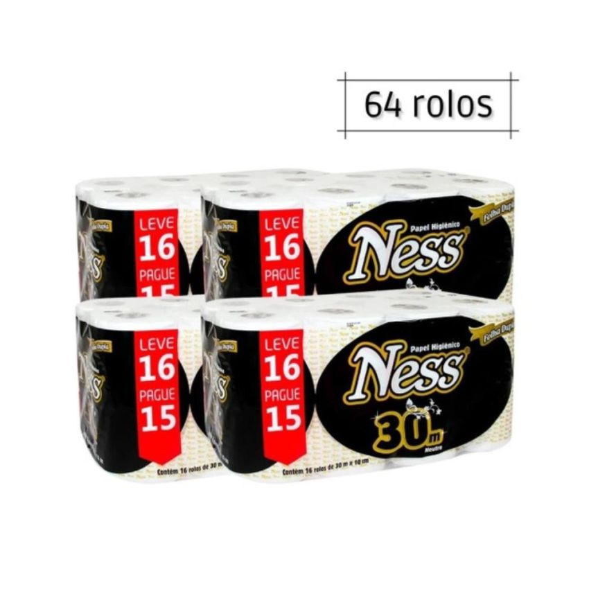 Papel Higienico Folha Dupla Rolinho 30m Pcte c/ 16 Und Ness