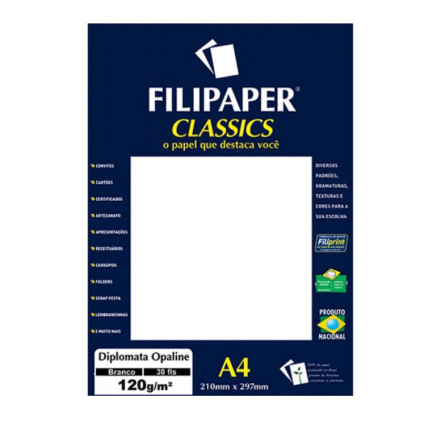 Papel Diplomata 120gr Branco C/30 Fls 02061  Filiperson