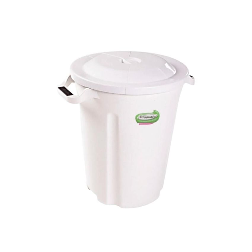Lixeira Redonda Plástica Branca Tipo Balde C/tampa e Alca 62l Ref. 177 Plasvale