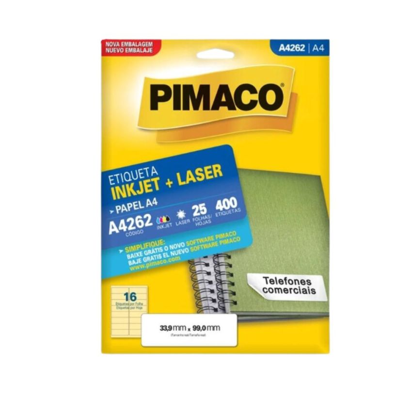 Etiqueta Inkjet Laser a4 33,9x99mm A4262 Pimaco