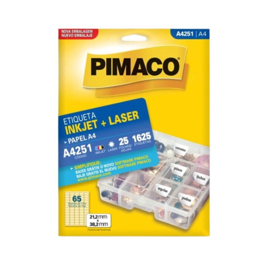 Etiqueta Inkjet Laser a4 21,2x38,2mm A4251 Pimaco