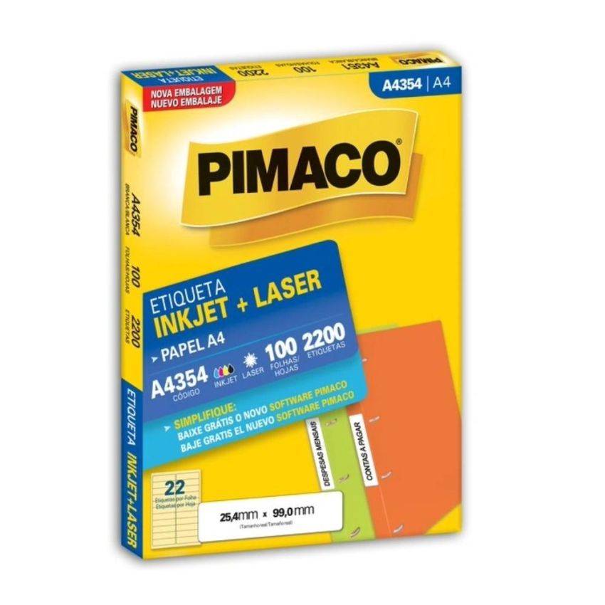 Etiqueta Inkjet Laser a4 25,4x99mm A4354 Pimaco